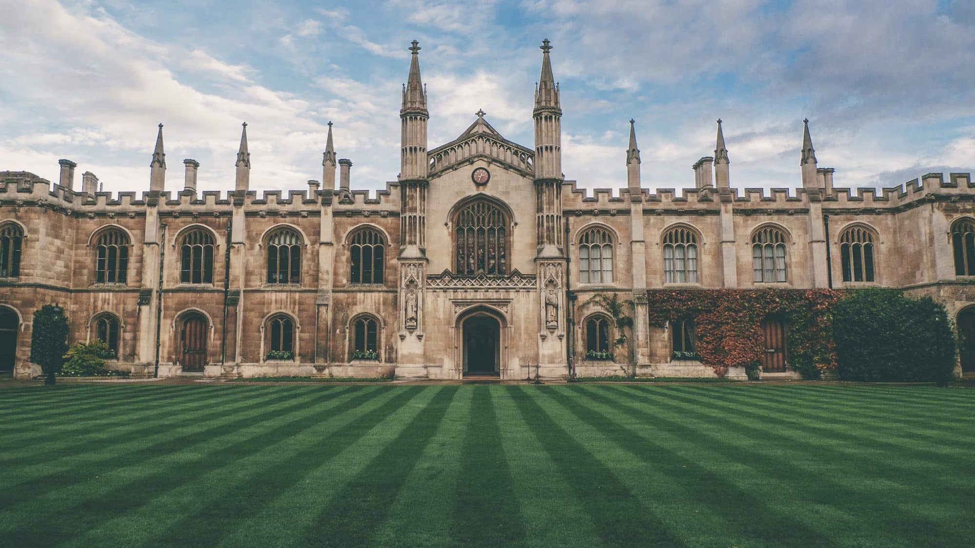 a prestigious university with manicured lawn