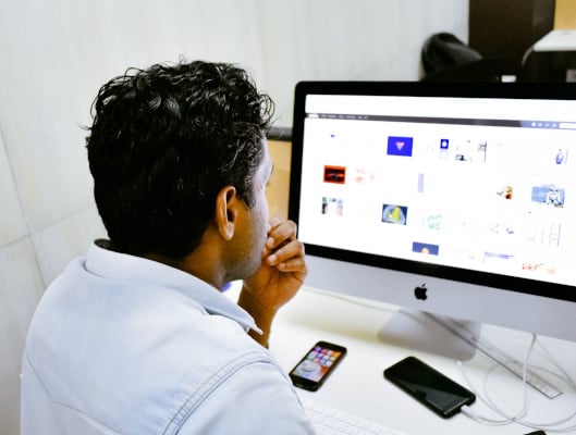 Worker using a computer in an office