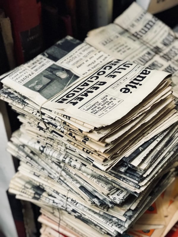 stacks of newspapers